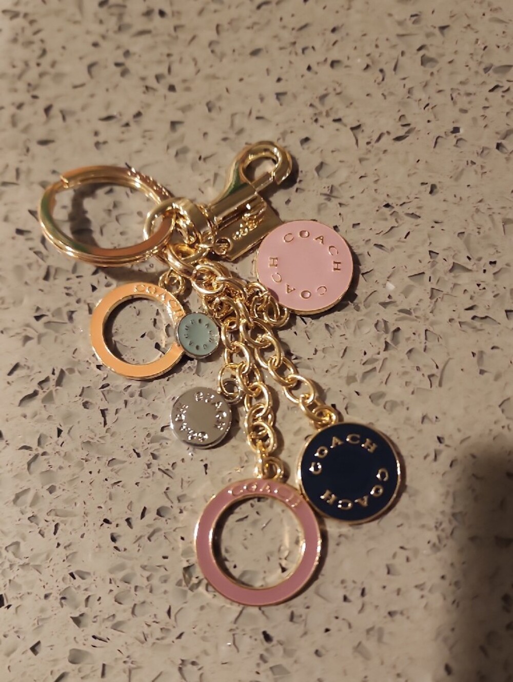 Coach Style Gold-Tone Multi Charm Key & Card Holder Accent in Pink, Black, Mint - Picture 3 of 3